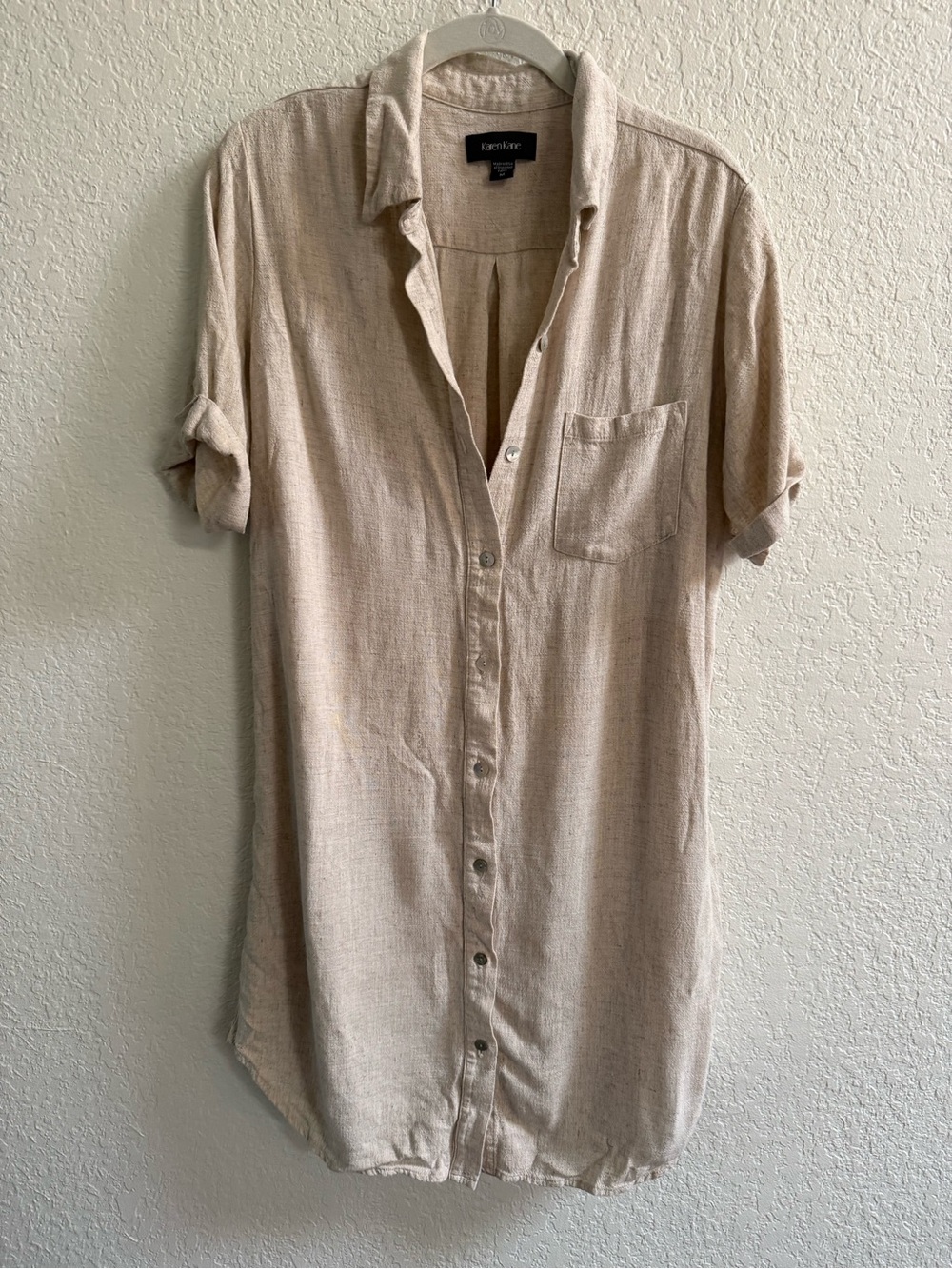 Karen Kane Natural Beige Linen-Blend Shirt Dress